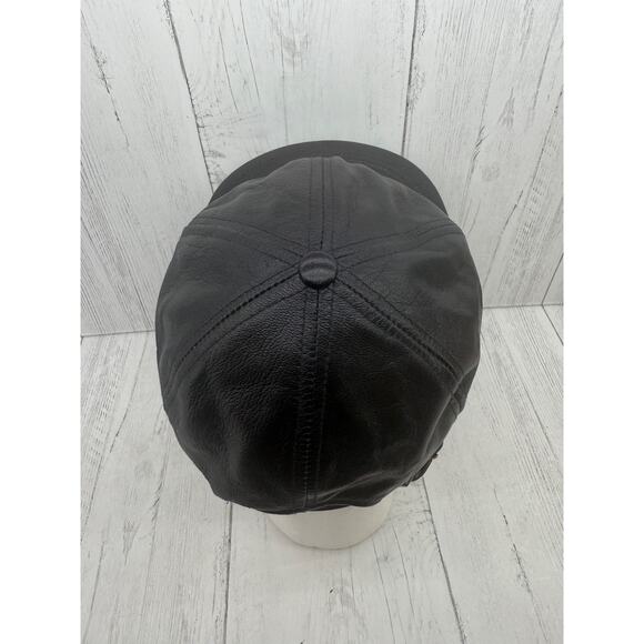 Black Leather Lambskin Baseball Cap Hat Union Hatters Made in USA Vtg Unisex - Picture 5 of 12